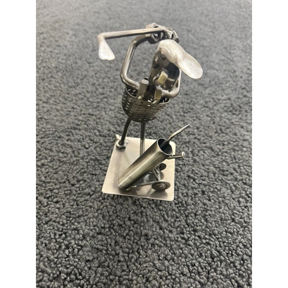 Handcrafted Metal Art Golfer With Clubs & Bag Welded Sculpture Figurine